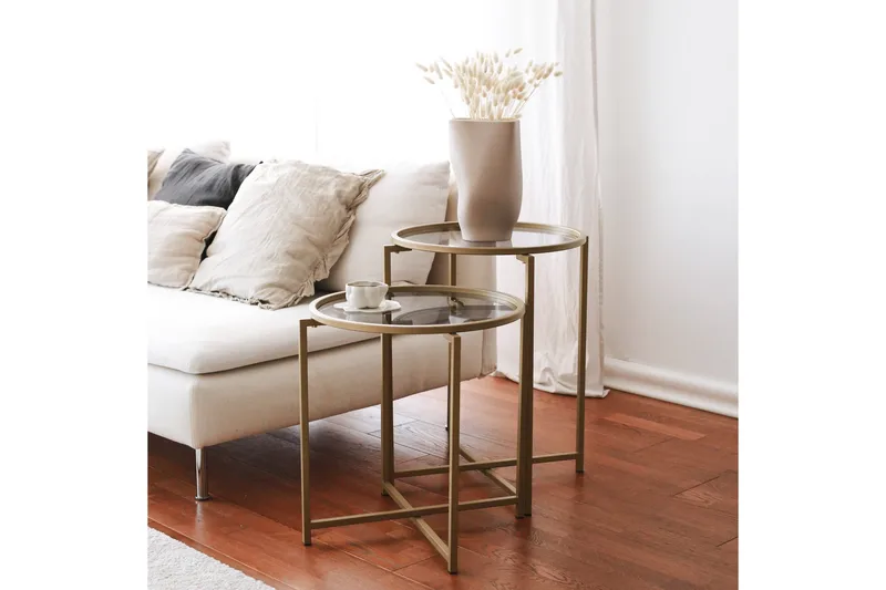 Hardinwre Settbord 50 cm Runt 2- pk - Røykfylt / Gull - Møbler - Bord - Sofabord & salongbord