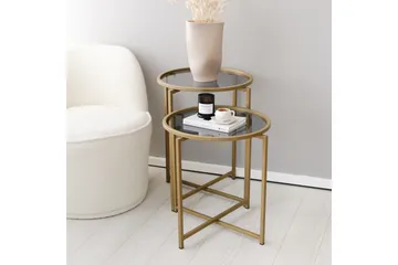 Hardinwre Settbord 50 cm Runt 2- pk - Røykfylt / Gull - Møbler - Bord - Sofabord & salongbord