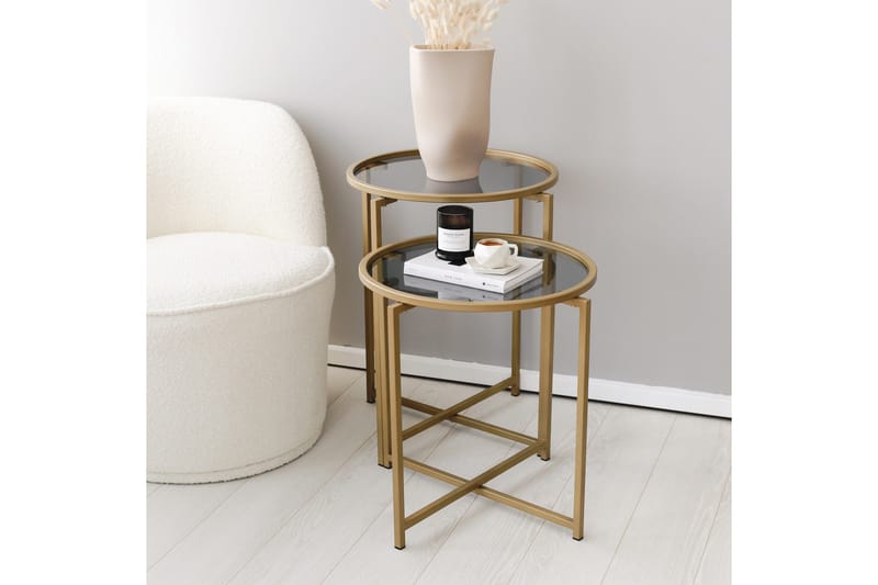 Hardinwre Settbord 50 cm Runt 2- pk - Røykfylt / Gull - Møbler - Bord - Sofabord & salongbord