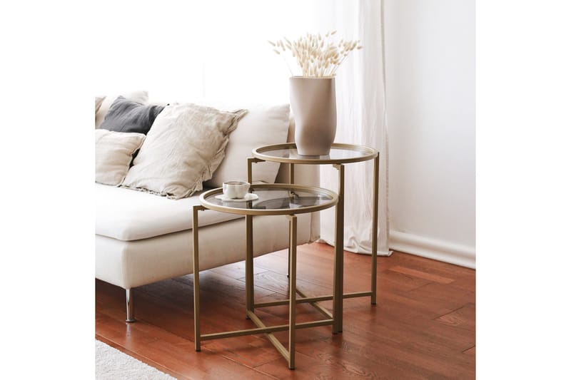 Hardinwre Sofabord 50 cm Rundt 2-pk, Gull/Røykfarget
