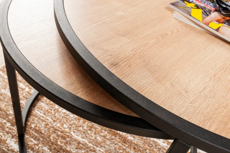 Hejde Settbord 80 cm Rundt 2 Bord - Lysebrun/Svart - Møbler - Bord - Sofabord & salongbord