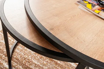 Hejde Settbord 80 cm Rundt 2 Bord - Lysebrun/Svart - Møbler - Bord - Sofabord & salongbord