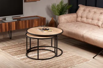 Hejde Settbord 80 cm Rundt 2 Bord - Lysebrun/Svart - Møbler - Bord - Sofabord & salongbord