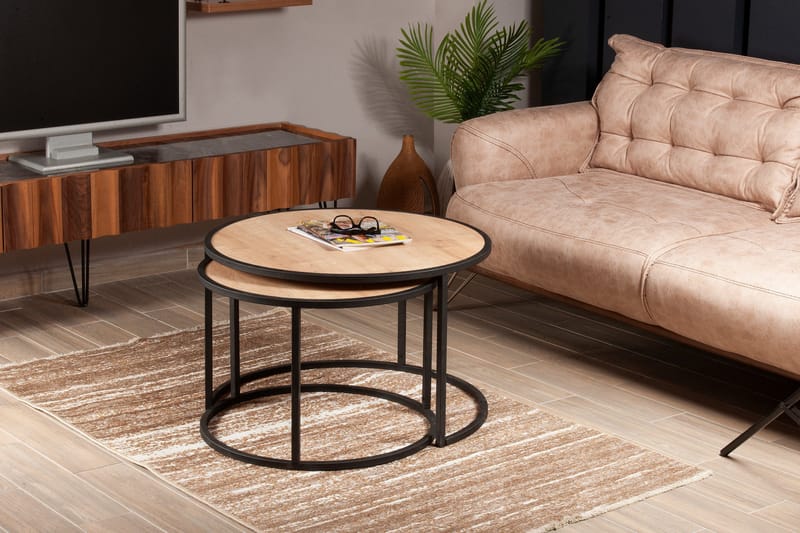 Hejde Settbord 80 cm Rundt 2 Bord - Lysebrun/Svart - Møbler - Bord - Sofabord & salongbord