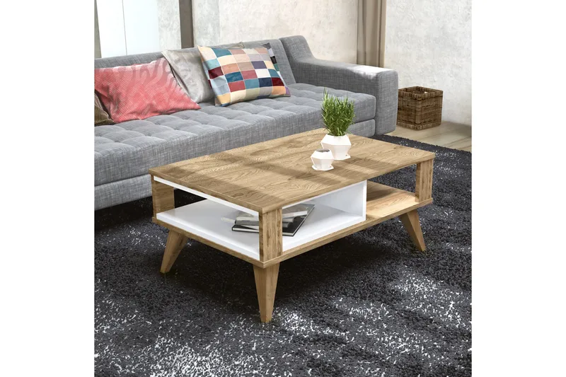 Hejde Sofabord 90 cm med Oppbevaringshylle - Brun/Hvit - Møbler - Bord - Sofabord & salongbord