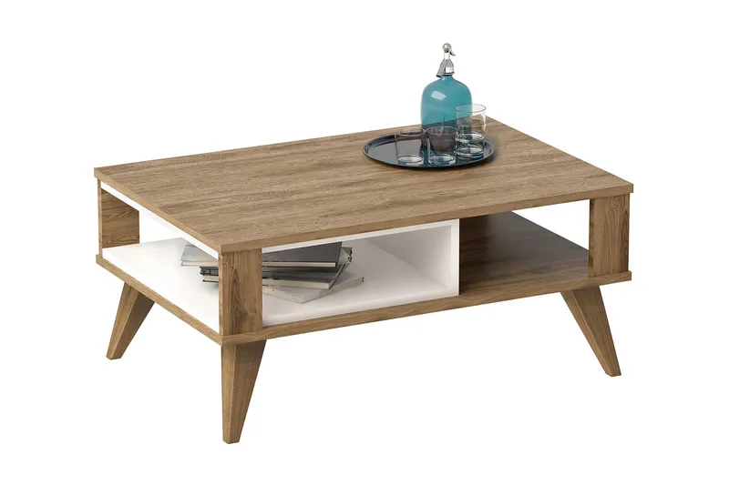 Hejde Sofabord 90 cm med Oppbevaringshylle - Brun/Hvit - Møbler - Bord - Sofabord & salongbord