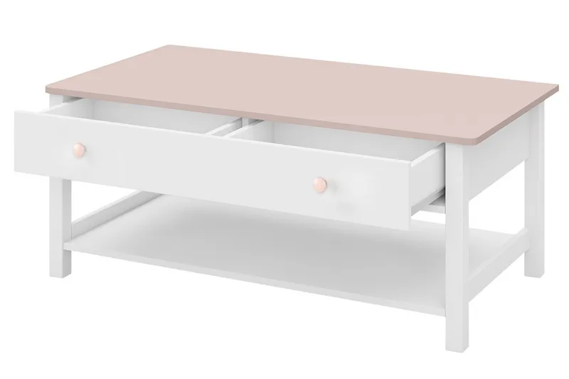 Hilts Sofabord 110 cm med Oppbevaringsskuffer + Hylle - Hvit/Rosa - Møbler - Bord - Sofabord & salongbord - Sofabord med oppbevaring
