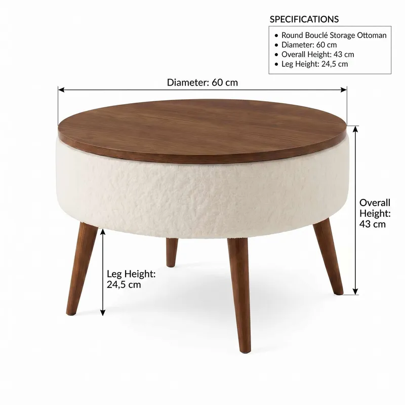 Sofabord Homitis Noya Round (Ø60 x H43 cm) hvit valnøtt - Møbler - Bord - Sofabord & salongbord