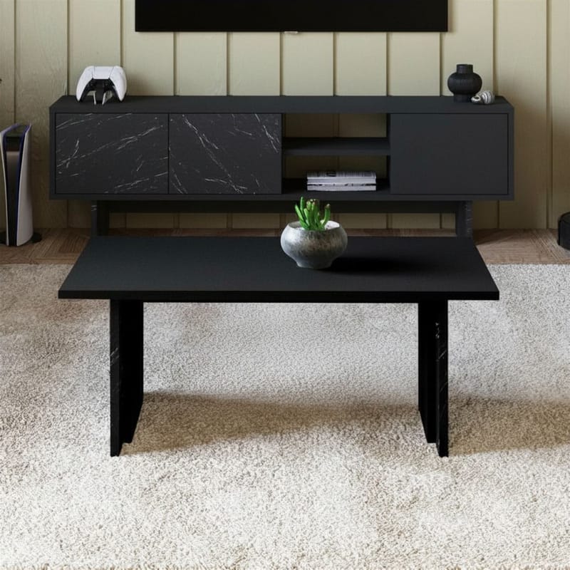 Sofabord Homitis Ravello (90 x 40 x 50 cm) Svart marmor - Møbler - Bord - Sofabord & salongbord