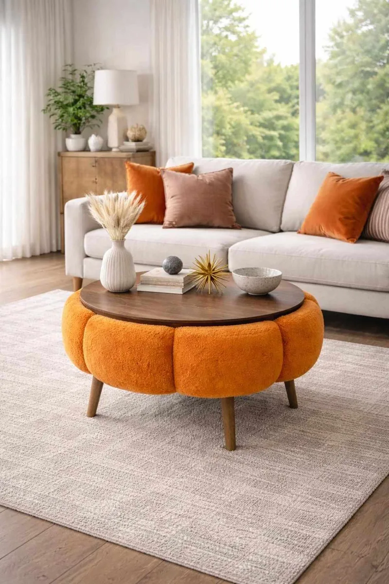 Sofabord Homitis Papatya 60 (Ø60 x H44 cm) Oransje valnøtt - Møbler - Bord - Sofabord & salongbord