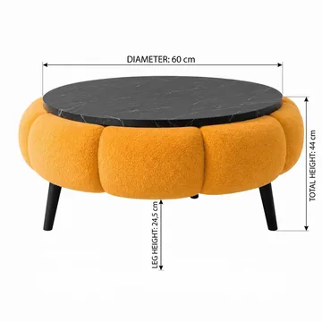 Sofabord Homitis Papatya 60 (Ø60 x H44 cm) Oransje svart marmor - Møbler - Bord - Sofabord & salongbord