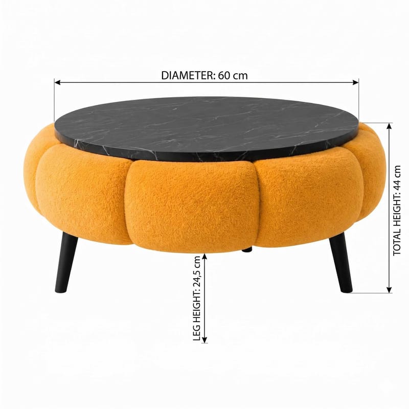 Sofabord Homitis Papatya 60 (Ø60 x H44 cm) Oransje svart marmor - Møbler - Bord - Sofabord & salongbord