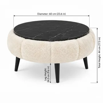 Sofabord Homitis Papatya 60 (Ø60 x H44 cm) Krem svart marmor - Møbler - Bord - Sofabord & salongbord