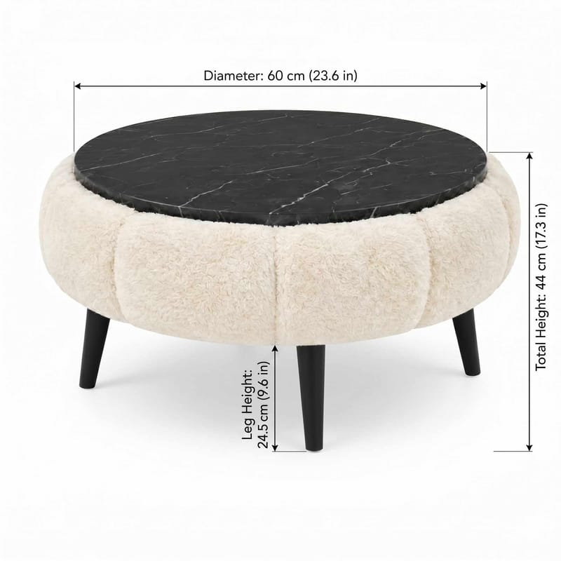 Sofabord Homitis Papatya 60 (Ø60 x H44 cm) Krem svart marmor - Møbler - Bord - Sofabord & salongbord