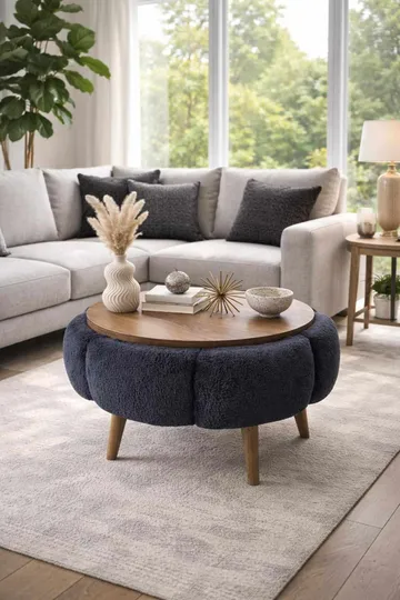 Sofabord Homitis Papatya 60 (Ø60 x H44 cm) Antrasitt valnøtt - Møbler - Bord - Sofabord & salongbord