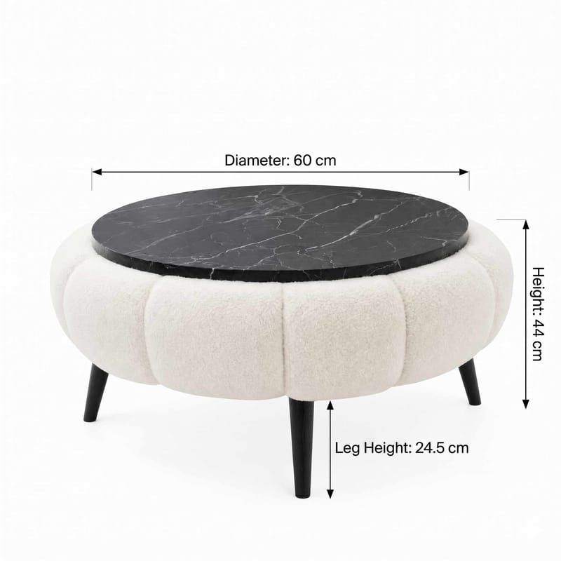 Sofabord Homitis Papatya 60 (Ø60 x H44 cm) Hvit svart marmor - Møbler - Bord - Sofabord & salongbord