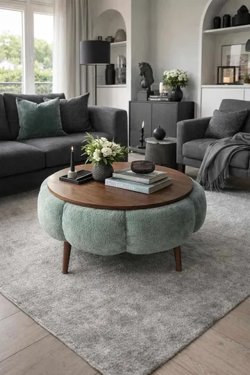 Sofabord Homitis Papatya 60 (Ø60 x H44 cm) Grønn valnøtt - Møbler - Bord - Sofabord & salongbord