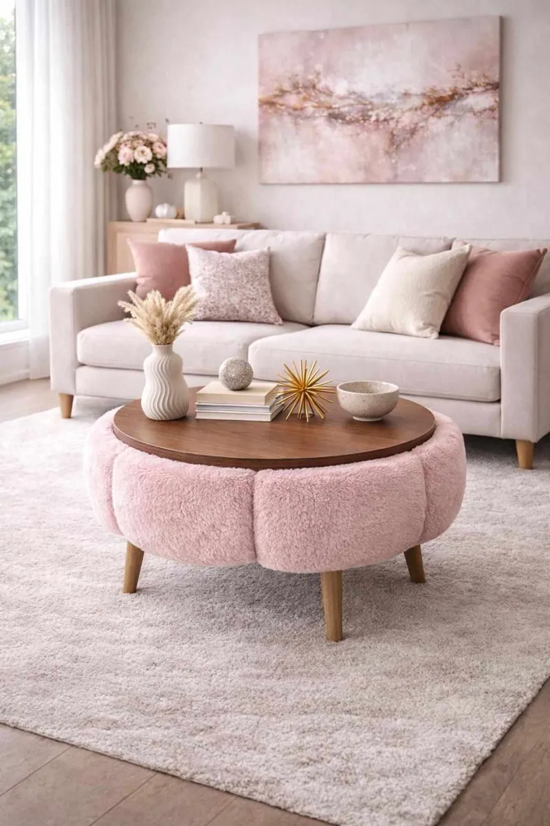 Sofabord Homitis Papatya 60 (Ø60 x H44 cm) Rosa valnøtt - Møbler - Bord - Sofabord & salongbord