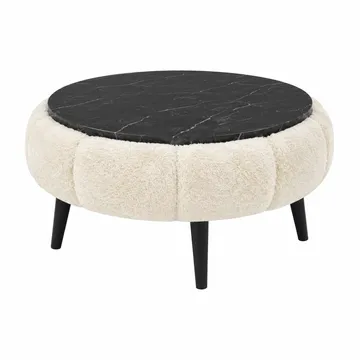 Sofabord Homitis Papatya 60 (Ø60 x H44 cm) Krem svart marmor
