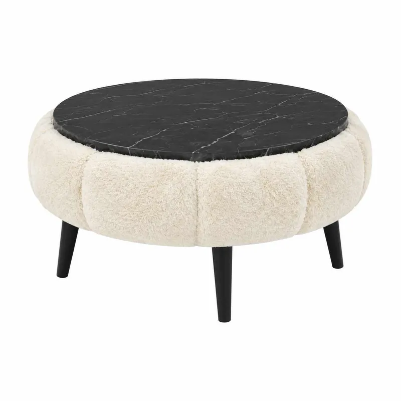 Sofabord Homitis Papatya 60 (Ø60 x H44 cm) Krem svart marmor