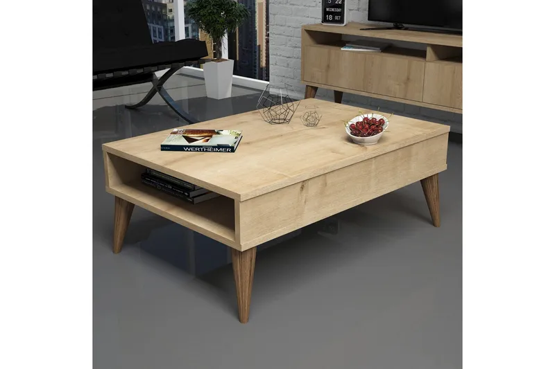 Hoptrup Sofabord 90 cm med Oppbevaringshylle - Eikefarge - Møbler - Bord - Sofabord & salongbord - Sofabord med oppbevaring