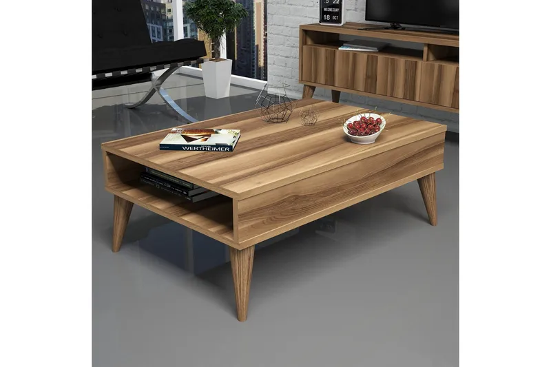 Hoptrup Sofabord 90 cm med Oppbevaringshylle - Valnøttsbrun - Møbler - Bord - Sofabord & salongbord - Sofabord med oppbevaring