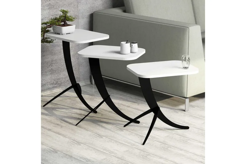 Hovdane Settbord 45 cm 3 Bord - Hvit/Svart - Møbler - Bord - Sofabord & salongbord