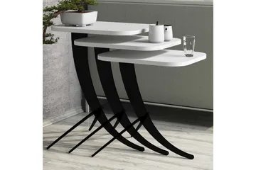 Hovdane Settbord 45 cm 3 Bord - Hvit/Svart - Møbler - Bord - Sofabord & salongbord