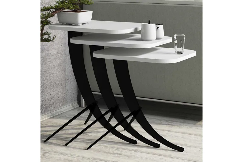 Hovdane Settbord 45 cm 3 Bord - Hvit/Svart - Møbler - Bord - Sofabord & salongbord