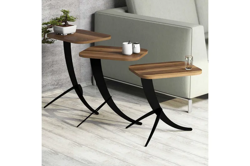 Hovdane Settbord 45 cm 3 Bord - Mørkebrun - Møbler - Bord - Sofabord & salongbord