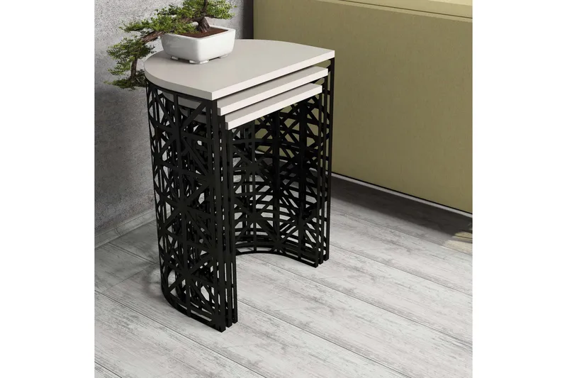 Hovdane Settbord 46 cm Halvcirkel 3 Bord - Hvit/Svart - Møbler - Bord - Sofabord & salongbord