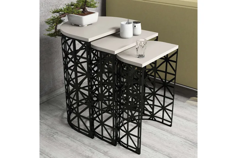 Hovdane Settbord 46 cm Halvcirkel 3 Bord - Hvit/Svart - Møbler - Bord - Sofabord & salongbord