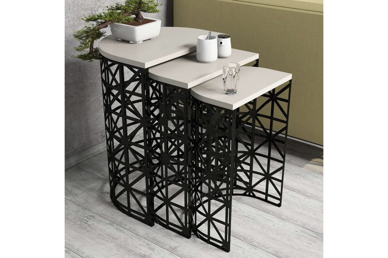 Hovdane Settbord 46 cm Halvcirkel 3 Bord - Hvit/Svart - Møbler - Bord - Sofabord & salongbord