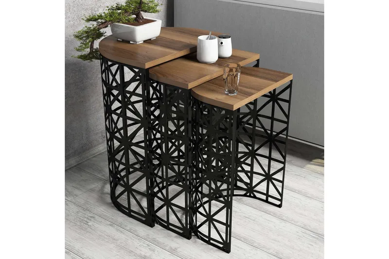 Hovdane Settbord 46 cm Halvcirkel 3 Bord - Mørkebrun/Svart - Møbler - Bord - Sofabord & salongbord