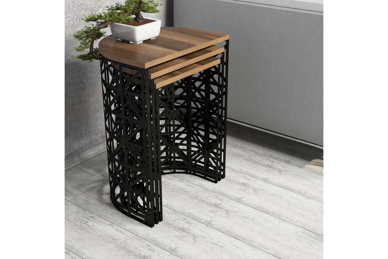 Hovdane Settbord 46 cm Halvcirkel 3 Bord - Mørkebrun/Svart - Møbler - Bord - Sofabord & salongbord