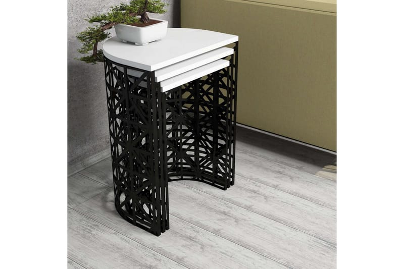 Hovdane Settbord 46 cm Halvsirkel 3 Bord - Hvit/Svart - Møbler - Bord - Sofabord & salongbord