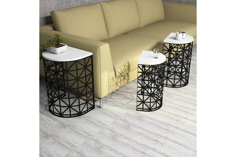 Hovdane Settbord 46 cm Halvsirkel 3 Bord - Hvit/Svart - Møbler - Bord - Sofabord & salongbord