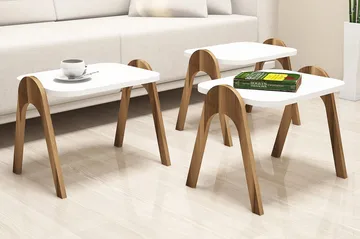 Hovdane Settbord 49 cm 3 Bord - Hvit/Brun - Møbler - Bord - Sofabord & salongbord