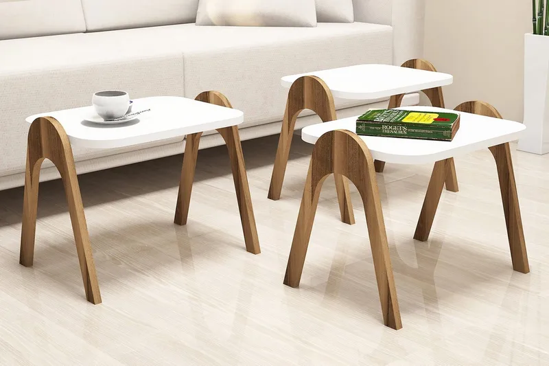 Hovdane Settbord 49 cm 3 Bord - Hvit/Brun - Møbler - Bord - Sofabord & salongbord