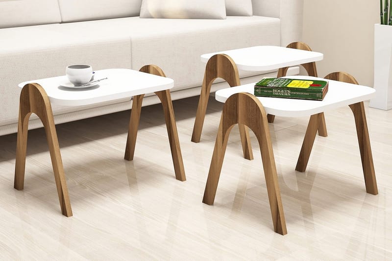 Hovdane Settbord 49 cm 3 Bord - Hvit/Brun - Møbler - Bord - Sofabord & salongbord