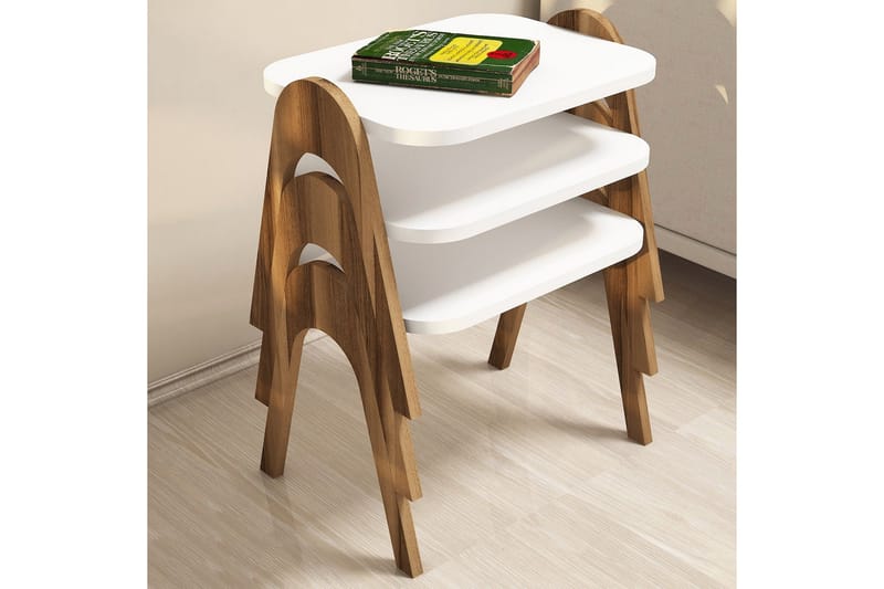 Hovdane Settbord 49 cm 3 Bord - Hvit/Brun - Møbler - Bord - Sofabord & salongbord
