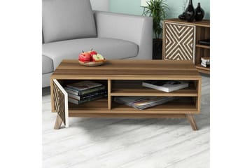 Hovdane Sofabord 105 cm med Oppbevaring 2 Hyller + Skåp Linj - Brun/Hvit/Eik - Møbler - Bord - Sofabord & salongbord - Sofabord med oppbevaring