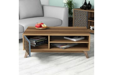 Hovdane Sofabord 105 cm med Oppbevaring 2 Hyller Linjer + Sk - Blå/Brun - Møbler - Bord - Sofabord & salongbord - Sofabord med oppbevaring