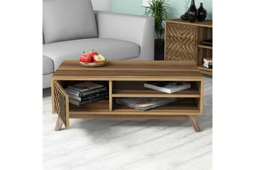 Hovdane Sofabord 105 cm med Oppbevaring 2 Hyller Linjer + Sk - Brun - Møbler - Bord - Sofabord & salongbord - Sofabord med oppbevaring