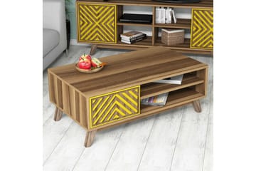 Hovdane Sofabord 105 cm med Oppbevaring 2 Hyller Linjer + Sk - Brun/Gul - Møbler - Bord - Sofabord & salongbord - Sofabord med oppbevaring