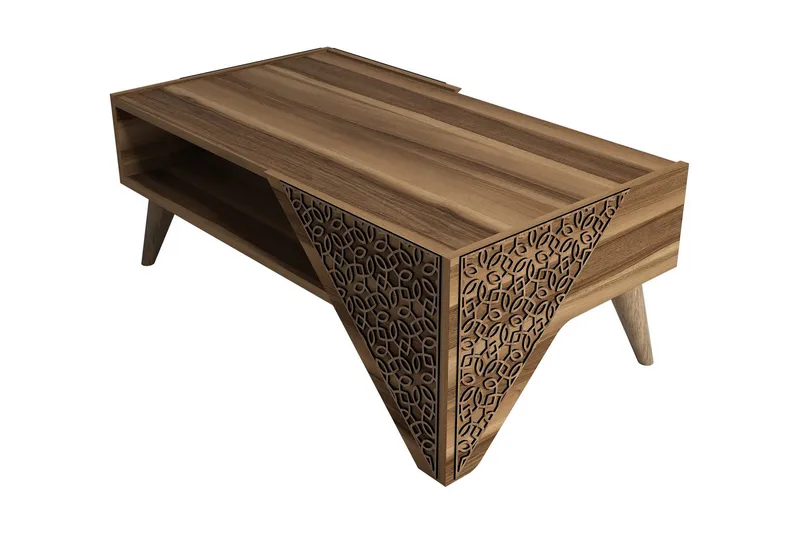 Hovdane Sofabord 105 cm med Oppbevaring Hylle Blomstermønste, Brun