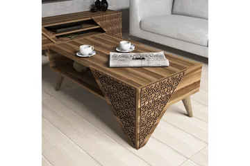 Hovdane Sofabord 105 cm med Oppbevaring Hylle Blomstermønste - Brun - Møbler - Bord - Sofabord & salongbord - Sofabord med oppbevaring