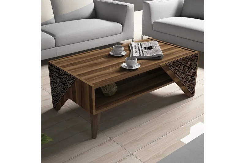 Hovdane Sofabord 105 cm med Oppbevaring Hylle Blomstermønste - Brun - Møbler - Bord - Sofabord & salongbord - Sofabord med oppbevaring