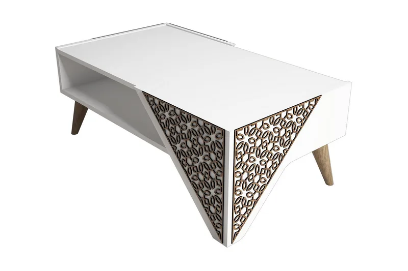 Hovdane Sofabord 105 cm med Oppbevaring Hylle Blomstermønste, Hvit/Brun