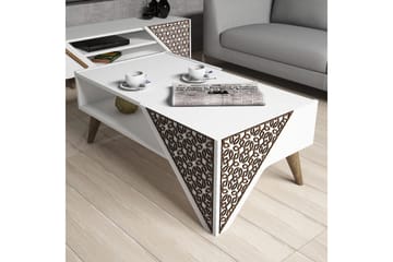 Hovdane Sofabord 105 cm med Oppbevaring Hylle Blomstermønste - Hvit/Brun - Møbler - Bord - Sofabord & salongbord - Sofabord med oppbevaring